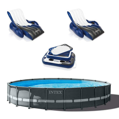 Intex 24ft x 52in Ultra XTR Round Frame Pool, Loungers (2 Pack), Floating Cooler
