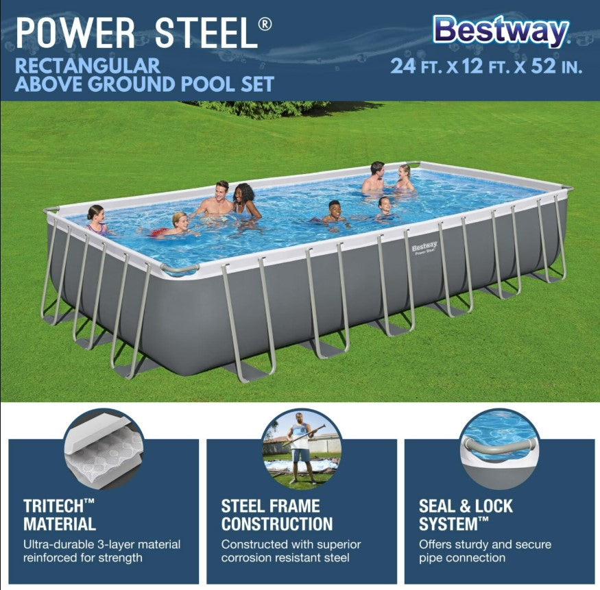 Bestway 24x12x52 Rectangular Above Ground Pool Set with Pump & Cover