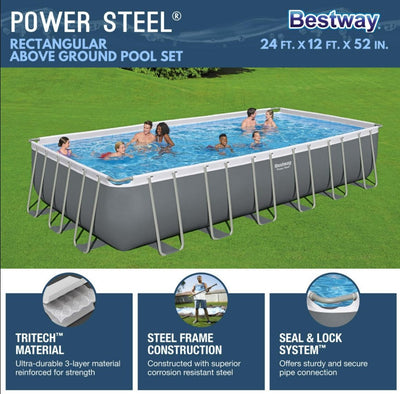 Bestway 24x12x52 Rectangular Above Ground Pool Set with Pump & Cover